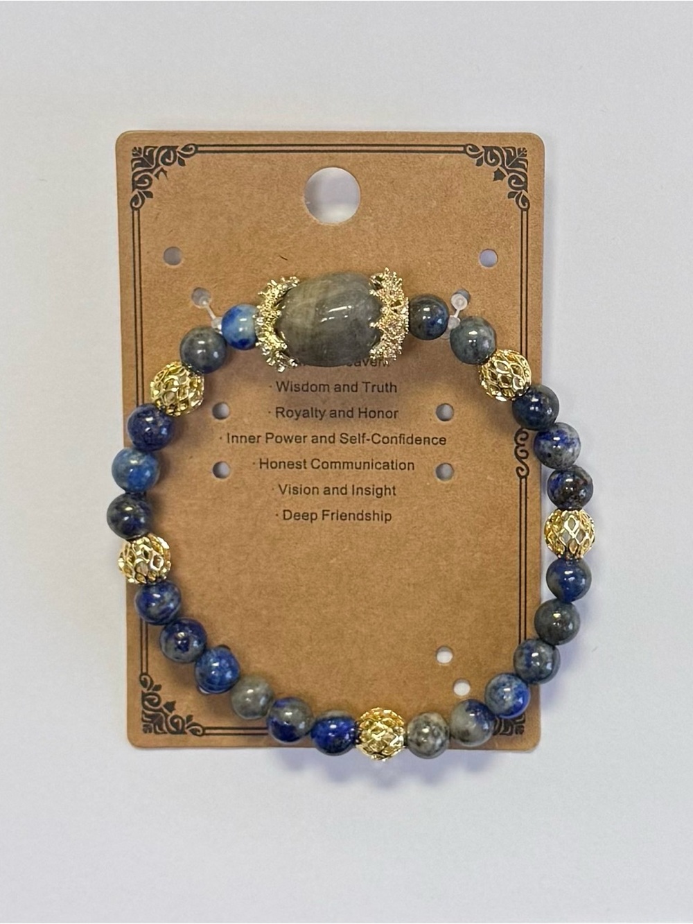Lapis Gemstone Stretch Bracelet 18K Gold Plated Accents